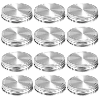 Edelstahl-Deckel für Einmachgläser, wiederverwendbar und auslaufsicher, Aufbewahrungskappen mit Silikon-Dichtungen für Gläser mit normaler Mundgröße 12-Pack Stainless Steel Lids(Regular Mouth)