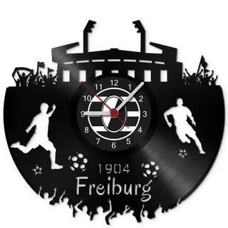 GRAVURZEILE Schallplattenuhr Freiburg - 100% Vereinsliebe - Upcycling Design Wanduhr aus Vinyl Made in Germany