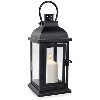 Laterne Grablaterne Friedhof Wetterfest für Draußen,Schwarz Metall Laternen 27cm,Retro Halloween Weihnachten Wetterfeste Laterne,für Windlicht Outdoor, Kerzenhalter, und Deko für Garten und Friedhof