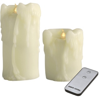 X4-LIFE LED Kerzen mit Wachstropfen 2er-Set, Fernbedienung, LED Echtwachskerzen, inkl. Batterie, warmweiße, täuschend echt flackernde Flamme, Kerzen 10cm 15cm hoch, Durchmesser 8 cm, dekorativ