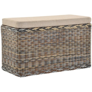 Krines Home Wäschetruhe Rechteckige Truhe Sitztruhe gepolstert mit Deckel Natur-Rattan (Wäschebox mit Inlett), Sitzbank mit Stauraum braun