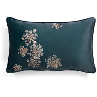 ESSENZA Zierkissen Dekokissen Lauren Blau Indigo Blue Paspel Blumen Blüten Kisen Samt, Größe:30 x 50 cm