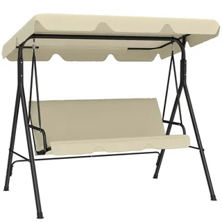 Outsunny 3-Sitzer Hollywoodschaukel für den Außenbereich mit verstellbarem Dach, abnehmbarem Polster und Stahlrahmen, für Garten, Terrasse, Pool, Balkon, Beige