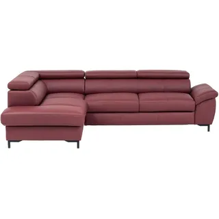 Stylife Ecksofa, Bordeaux, Metall, Echtleder, Rindleder, 3-Sitzer, Ottomane links, L-Form, 268x213 cm, Goldenes M, Bettkasten erhältlich, Fußauswahl, Lederauswahl, Bettfunktion Hocker erhältlich, Wohnzimmer, Sofas & Couches, Wohnlandschaften, Ecksofas