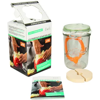Weck Le Parfait Drahtbügelglas 750 ml (inkl. Gummiring, Glas zum Fermentieren / Einmachen, Einmachglas mit Rezept-Heft) 44839