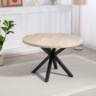 Esstisch DUO COLLECTION "Damira Tisch rund", beige (wildeiche, nachbildung, natur, schwarz, wildeiche, nachbildung, natur), B:120cm H:76cm T:120cm, Tische, Esstisch, Massives Metallgestell, Belastbarkeit bis 100 kg