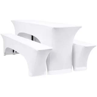LuxusKollektion Tischdecke Elastische Biertischhussen 3er-Set weiß Bierzeltgarnitur 220 x 50 x 70 weiß