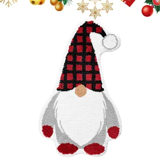 Weihnachten Gnome Bodenmatte, 40 X 60cm Anti-Rutsch-Teppich, Heimdekoration, Badezimmer, Dekorative Türmatte, Waschbar Gnom Geformt Bad Küche Teppich (Rot)