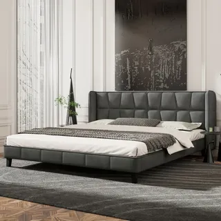 Flieks Polsterbett 180x200cm Doppelbett mit Lattenrost und Kopfteil, Holzbett Jugendbett Samt, Funktionsbett Ehebett, Grau - Grau