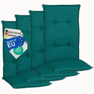 NYVI Gartenstuhl Auflagen Hochlehner 4er Set Barcelona - UV-Beständig, Atmungsaktiv, Strapazierfähig - Hochlehnerauflagen Sitzkissen Outdoor - Sitzauflagen für Gartenstühle 118x50cm Türkis
