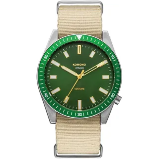 KOMONO Ray Ventura NATO Herren Quarzuhr in Silber Grün mit recyceltem Gurtband