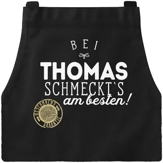 MoonWorks Grill-Schürze Küchenschürze mit Spruch Bei (style_variation) schmeckt`s am besten grillen kochen Baumwoll-Schürze Küchenschürze - Einheitsgröße