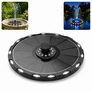 Solar Springbrunnen mit LED Licht 3,5W, schwimmende Solar Wasserpumpe für Vogelbad, Teich & Garten Ø18cm