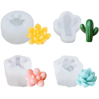 NA Woohome Sukkulente Kaktus Silikonform 4 Stück DIY Fondant Backformen Sukkulent Silikonform für Fondant Kerzen Silikon Formen für Dekorieren Kuchen Schokolade Muffin