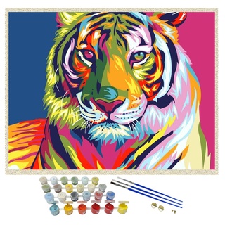 iCoostor Malen nach Zahlen DIY Acryl Malset für Kinder & Erwachsene Anfänger - 40 x 50cm Der bunte Tiger Muster