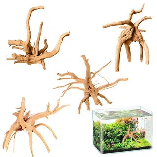 4 Stück Aquarium Wurzel Treibholz Wurzelholz Root, Aquarium Deko15-20CM | Treibholz Deko Dreidimensionale Landschaft für Fische Garnelen Schildkröten Chamäleons Natürliche Form