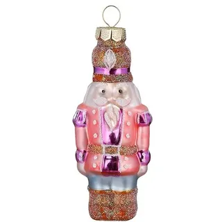 Christbaumschmuck Nussknacker 8cm Glas - Husar Soldat zum Aufhängen Rosa Lila Braun - Weihnachtsbaum Anhänger Weihnachtsprinz - Handbemalter Weihnachtsbaumschmuck