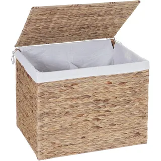 Wäschekorb HWC-C27, Wäschesammler Wäschesortierer Truhe, 2 Fächer Wasserhyazinthe 50x60x43cm 129l