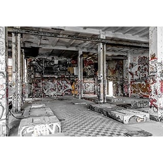 Scenolia Vliestapete Urbex Graffiti und Street Art 3 x 2,70 m – Wanddekoration Effekt Trompe l'Oeil – Panoramablick Tapisserie XXL – einfache Anbringung und HD-Qualität