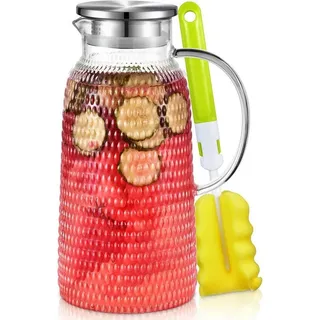 LuxusKollektion Wasserkaraffe Glaskaraffe Wasserkaraffe Deckel Wasserkrug Tee Saft 2.4L beige