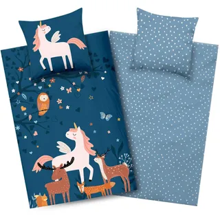 Aminata kids Einhorn Bettwäsche 135x200 cm Mädchen mit Reißverschluss - atmungsaktive Kinderbettwäsche Polycotton (60% Baumwolle, 40% Polyester)