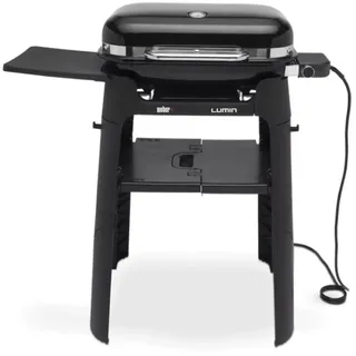 Weber Lumin Elektrogrill mit Ständer/Versiegelung, Räuchern, Dampfgaren, Kochen und Warmhalten, bis zu 315 °C, emaillierte Eisengrills, Grillfläche: 33 x 49 cm, Schwarz