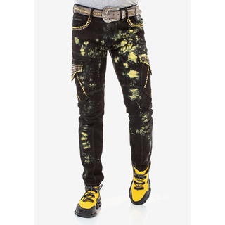Bequeme Jeans CIPO & BAXX Gr. 32, Länge 32, gelb (gelb, schwarz) Herren Jeans mit auffälliger Waschung