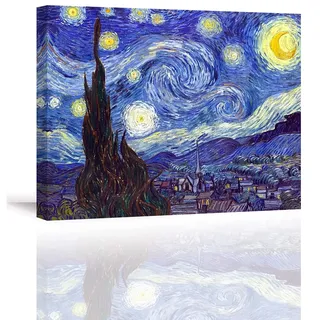 Piy Painting Starry Night by Van Gogh Ölgemälde Reproduktion Wandbilder Abstrakte Landschaft Bilder und Kunstdrucke auf Leinwandbild Home Deko für Schlafimmer Küche 30x40cm