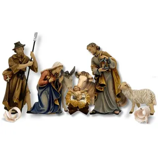 Akantus Krippe Figuren aus Holz: 7-teiliges Kostner Set, Holzgeschnitzt, handbemalt 9.5 cm