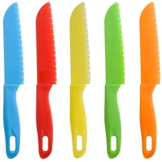 Lahviuu Kunststoff Kindermesser, 5 Pcs Bunt Kinder Küche Koch Messer, Kunststoffmesser Buntschneidemesser Küchenmesser Schneidemesser Messerset Kochset (Farbe 1)