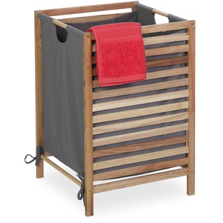Relaxdays Wäschekorb Holzgestell, 60 L Stoffbeutel, HxBxT: 63,5 x 43 x 43 cm, ohne Deckel, Wäschesammler, Natur/grau