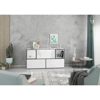 BMG Möbel Sideboard Modul+ (Lowboard 5 tlg. 152 cm breit, bestehend aus 3x Schrank mit Klappe, 2x offenes Würfelregal), MDF tiefgezogene Fronten mit Soft-Close, Made in Germany weiß