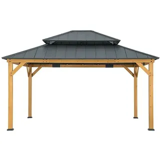 Sunjoy Modante Pavillon, Holz, Zeder, 390x320x450 cm, wetterfest, wetterbeständig, UV-beständig, regenabweisend, Sonnen- & Sichtschutz, Pavillons & Pergolas