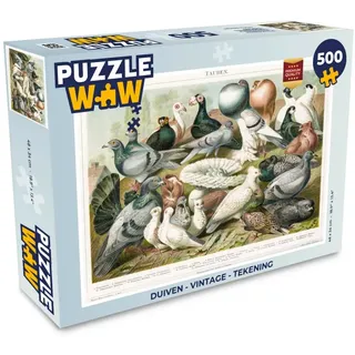 MuchoWow Puzzle Tauben - Vintage - Zeichnung, 500 Puzzleteile, Foto-Puzzle, Bilderrätsel, Puzzlespiele, Spielzeug bunt 34 cm x 48 cm x 2 cm