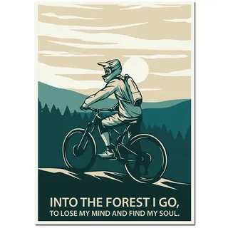 Retro-Mountainbike-Poster, Leinwandgemälde, „Into The Forest I Go To Lose My Mind Find My Soul“, Wandkunst, moderne Raumdekoration (Color : A, Size : 50x70cm No Framed)