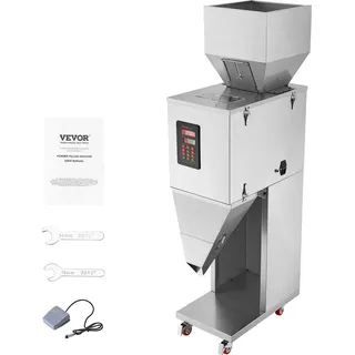 Vevor Partikelfüllmaschine, 20–5000 g, automatische Füllmaschine mit Fußpedal, Edelstahl-Wiegefüllmaschine, Wiegefüller für Bohnen, Samen, Körner, Tee, Granulatverpackung