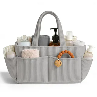 Indrnif Wickelkorb Cord für Wickeltisch,Baby Windel Caddy Organizer mit Wechselbaren Fächern,Stilvoller Aufbewahrungskorb für Kinderzimmer,Baby Geschenk für Wickeltisch und Wickeltasche (Hellgrau)