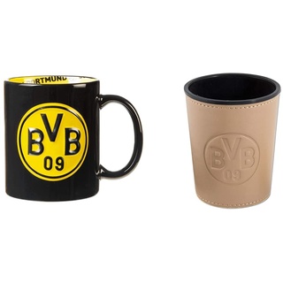 Borussia Dortmund BVB-Tasse mit Innendekor, Schwarz, Einheitsgröße (1er Pack) & BVB-Würfelbecher-Set, 7 Stück (1er Pack)
