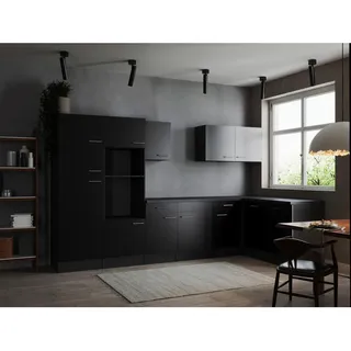 Respekta Winkelküche L-Form 340 cm grau schwarz