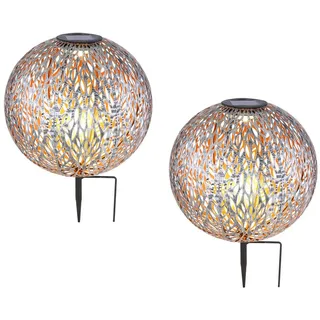 GLOBO LIGHTING LED Solarleuchte, LED fest integriert, Warmweiß, 2er Set ausgefallene Leuchtkugeln Solar-lichter Garten & Balkon, Ø27cm silberfarben