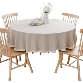 Pa Runde Tischdecke Aus Baumwolle Und Leinen. Schützen Und Dekorieren Sie Den Tisch In Khaki, Durchmesser 160 Cm