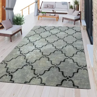 TT Home Moderner Outdoor Teppich Wetterfest Innen & Außenbereich Vintage Optik In Grau, Größe:80x150 cm