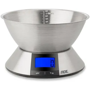 ADE Schüsselwaage mit Mehrzweckschüssel und LCD-Display, abnehmbare Edelstahlschale mit Literskala, großes Display, bis 5 kg silberfarben