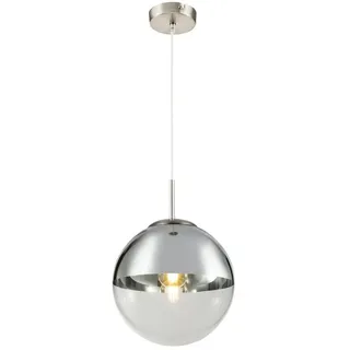 GLOBO LIGHTING LED Pendelleuchte, LED wechselbar, warmweiß, ausgefallene Glas-kugel hängend für über-n Esstisch & Kochinsel, Ø25cm silberfarben