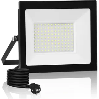 100W LED Strahler Außen mit Stecker & 3M Kabel, 3000K Warmweiß LED Scheinwerfer, 10000LM Superhell Fluter Flutlichtstrahler, IP66 Wasserdicht Außenstrahler, Aussenstrahler für Hof Garten Garage