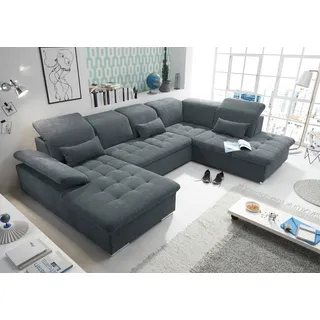 ed exciting design "Wayne U-Form mit Bettfunktion, Bettkasten", grau (anthrazit, uran 04 anthrazit), B:340cm H:104cm T:240cm, 95% Polyester, 5% Nylon, Sofas, Wohnlandschaft, Arm- und Kopfteilverstellung & 3 Nierenkissen, Topseller