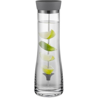 blomus Wasserkaraffe -DRIWA- aus Glas, 1 Liter, Glaskaraffe mit Deckel-Ausgießer und Fruchtspieß (Dark Gray)