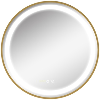 kleankin Badspiegel, Dimmbarer Wandspiegel mit Memoryfunktion, Runder Lichtspiegel mit Zeitanzeige, Badezimmerspiegel mit LED-Leuchte, IP44, Aluminiumlegierung, 60 x 60 cm