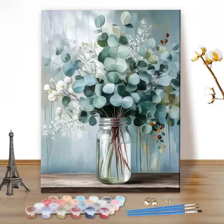 MEIYUDA Malen Nach Zahlen Erwachsene, DIY Set Erwachsene Blumen in einer Vase Bastelset, Malen Nach Zahlen DIY Handgemalt öLgemäLde Kit Als Geschenk und Home Haus Deko 40x50cm(Ohne Rahmen)