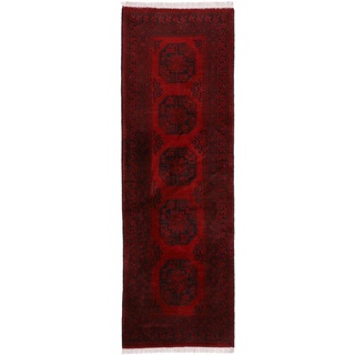 Läufer Afghan Akhche, Woven Arts, rechteckig, Höhe: 10 mm, handgeknüpft, Wohnzimmer, reine Wolle rot 80 cm x 500 cm x 10 mm